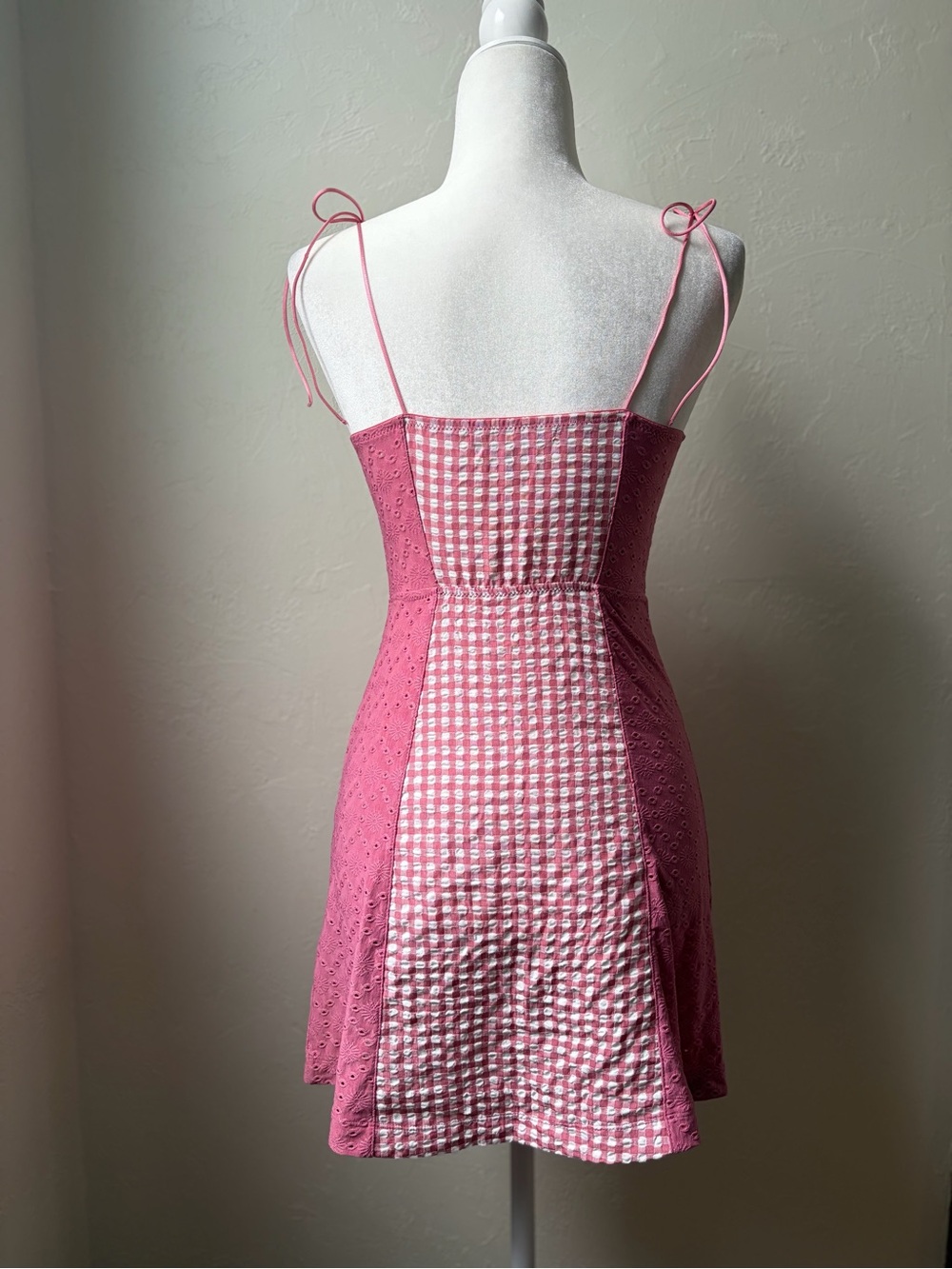 Urban Outfitters Pink Gingham Corset Mini Dress Eyelet Bustier SP - Picture 10 of 15